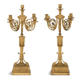 Pair of French Gilt-Bronze Candelabra