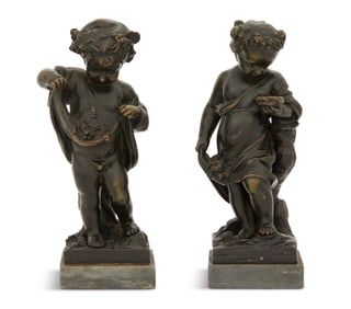 Pair of French Bronze and Marble Putti