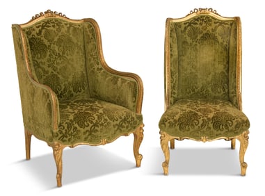 Two Louis XV-Style Giltwood Chairs