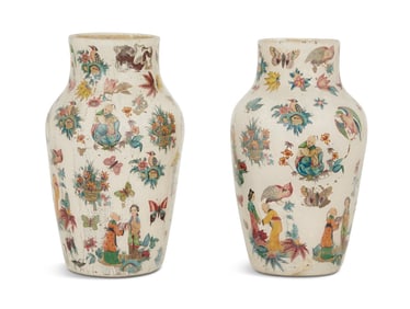Pair of English Decalcomania Vases