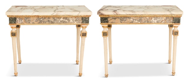 Creme-Peinte, Parcel-Gilt and Marble-Top Consoles