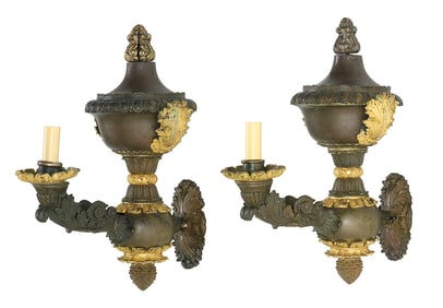 Pair of Charles X Patinated Metal Sconces