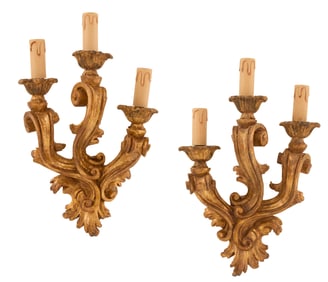 Pair of Italian Carved Giltwood Sconces