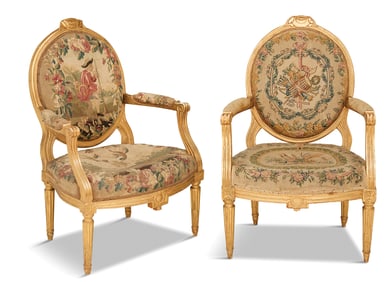 Pair of Louis XVI Giltwood Fauteuils