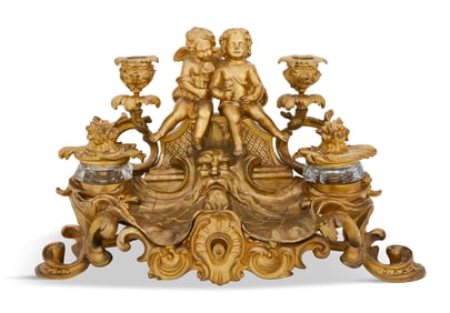 French Belle Epoque Gilt-Bronze Figural Encrier