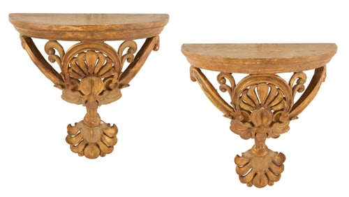 Pair of English Regency Revival Giltwood Brackets