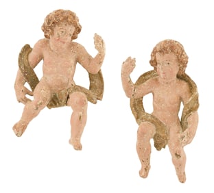 Pair of Italian Carved and Painted Wooden Putti