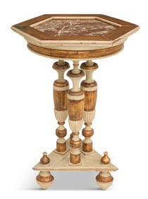 Unusual Italian Wooden and Marble-Top Side Table