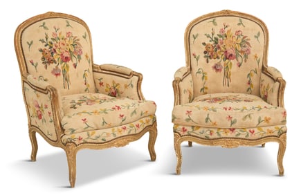 Pair of Louis XV-Style Polychrome Bergeres