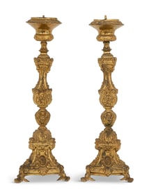 Pair of French Gilt-Brass Altar Sticks