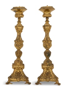 Pair of French Gilt-Brass Altar Sticks