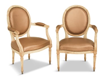 Pair of Louis XVI-Style Creme-Peinte Fauteuils