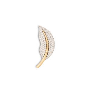 Diamond Leaf Brooch: Diamond Leaf Brooch 18k yellow gold, the brooch mounted with round brilliant-cut diamonds weighing approximately 1.65 carats in total. l. 1-3/4", total weight 9.2 grams