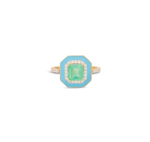 Emerald, Diamond and Enamel Ring