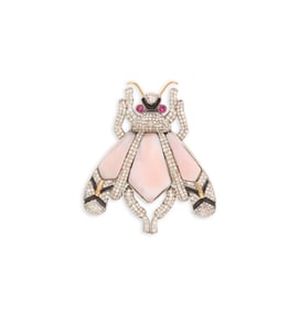 Pink Opal, Diamond and Ruby Bug Brooch/Pendant