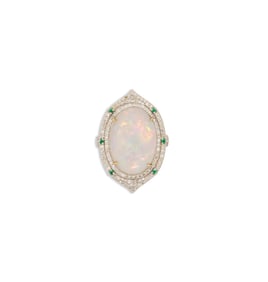 Opal, Diamond and Tsavorite Garnet Ring