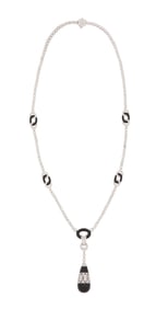 Art Deco Diamond and Onyx Pendant Necklace