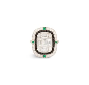 Diamond, Emerald and Onyx Ring