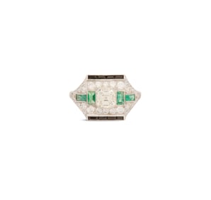 Art Deco-Style Diamond, Emerald and Onyx Ring