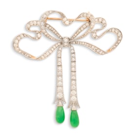 Stunning Natural Jade and Diamond Brooch