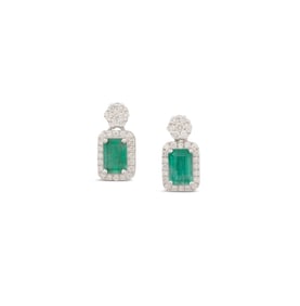 Pair of Emerald and Diamond Earrings