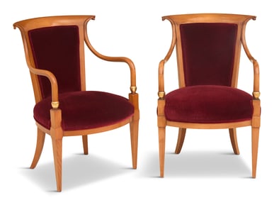 Pair of Italian Biedermeier-Style Maple Armchairs