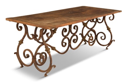 Oak and Wrought-Iron Guard Room Table