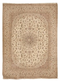 Semi-Antique Silk and Wool Persian Nain Carpet