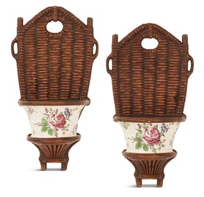 Pair of Faience and Wood Jardinieres
