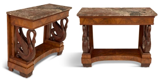 Pair of Restauration Marble-Top Console Tables