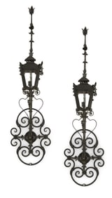Pair of Large Black Metal Exterior Wall Lanterns