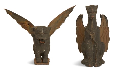 Pair of Cast-Iron Seated Griffins