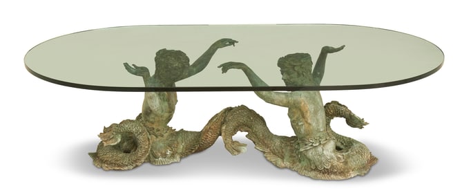 Figural Bronze and Glass Coffee Table