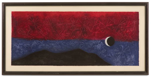 Rufino Tamayo (Mexican, 1899-1991): Rufino Tamayo(Mexican, 1899-1991)"Galaxia"mixografia in colors on Arches paper mounted to backing board at cornerssigned in white crayon lower right and numbered "22/100" lower left, printed and publi