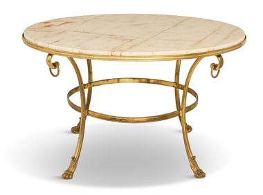 Large Brass and Onyx-Top Gueridon