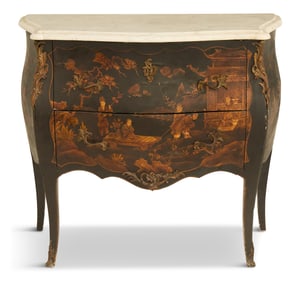 Louis XV-Style Chinoiserie Marble-Top Commode