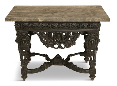 Cast-Iron and Marble-Top Garden Table
