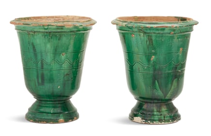 Pair of French Glazed Terracotta Tree Tubs