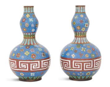 Pair of Chinese Cloisonne Double Gourd Vases