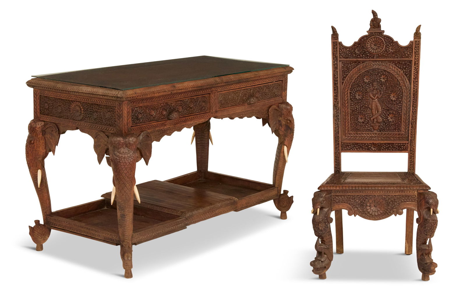 Burmese Teakwood Desk and Chair (1 of 8)
