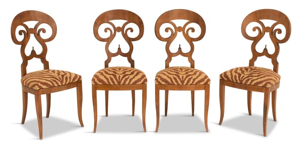 Four Biedermeier-Style Fruitwood Side Chairs