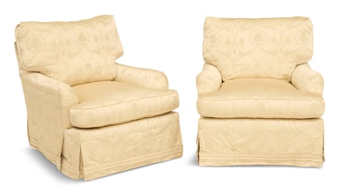 Pair of Custom Silk-Covered Club Chairs