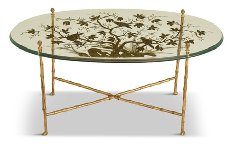 Unusual Brass and Eglomise Glass Coffee Table