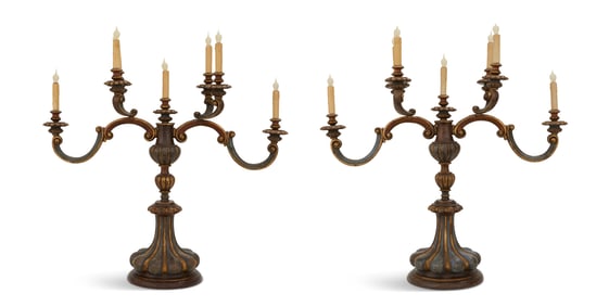 Pair of Large Italian Parcel-Gilt Lamps