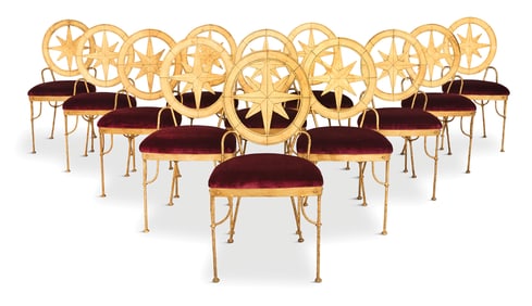 Twelve Italian "Compass Rose" Dining Chairs