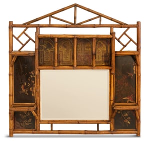 Japanese Bamboo and Lacquer Overmantel Mirror