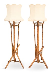 Unusual Pair of Bamboo Floor Lamps