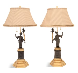 Pair of Gilt- and Patinated-Metal Figural Lamps