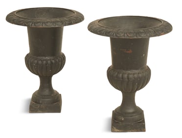 Pair of Cast-Iron Campana-Form Urns