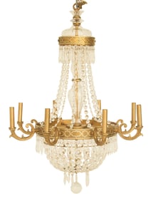 Empire Style Crystal and Brass-Plated Chandelier